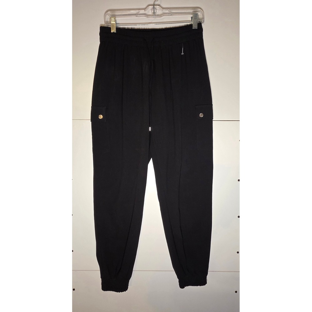 592 Calvin Klein Womens Black Cargo Jogger Pants Silver Hardware Small